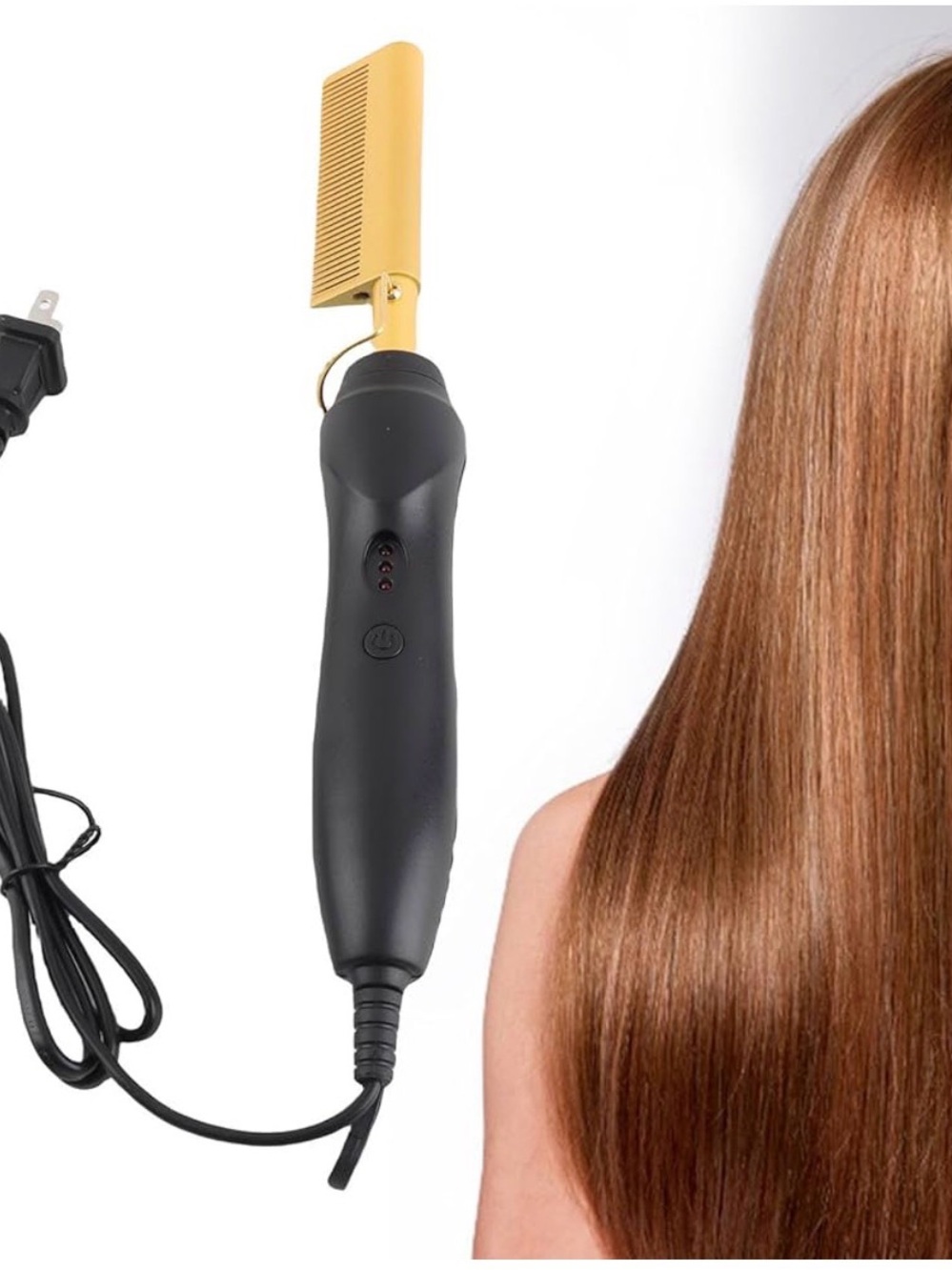 Gold Heated Hair Straightening Comb with Black Handle
